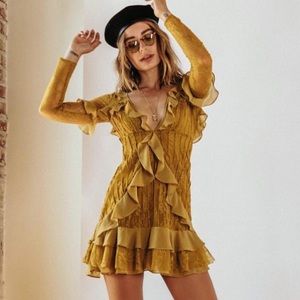 For Love and Lemons Ruffle and Lace Mini Dress